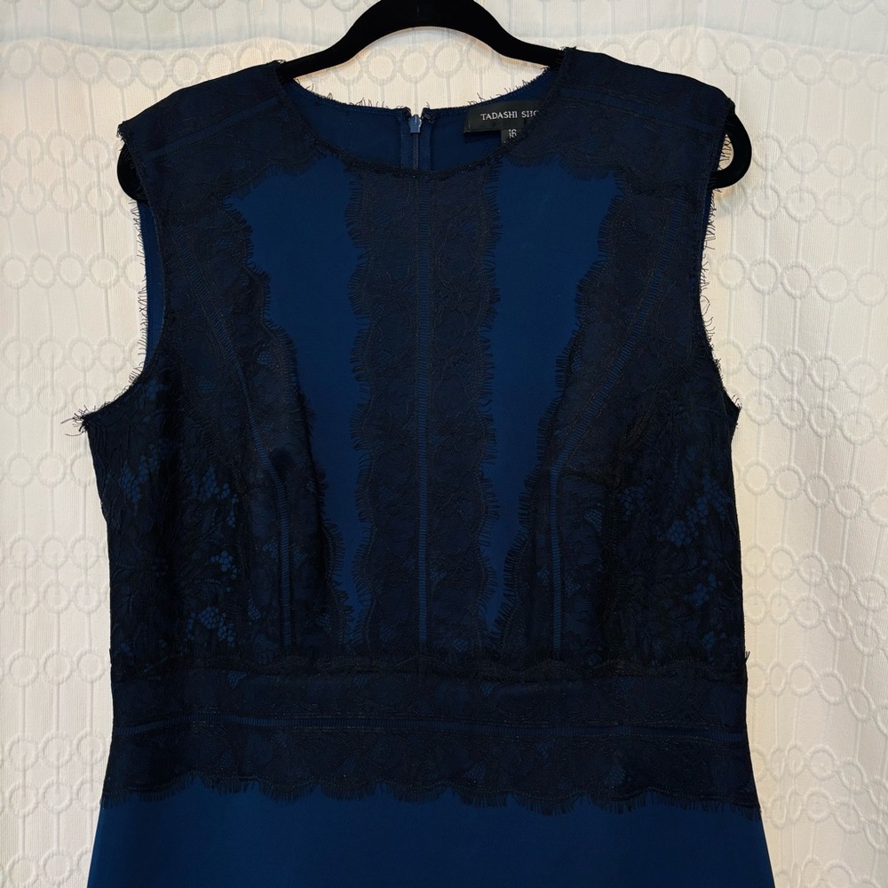 Women’s 16 Tadashi Shoji Milo Scuba Sheath Dress, Navy - Picture 7 of 10